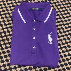 EUC Polo golf Ralph Lauren top, silver buttons white detail on color & sleeves